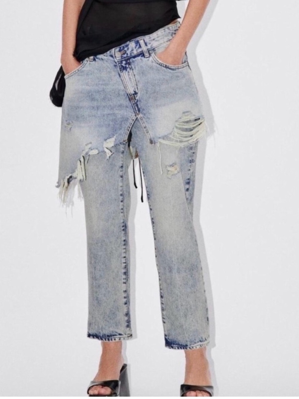 Zara Light Wash Distressed Straight-Leg Jeans